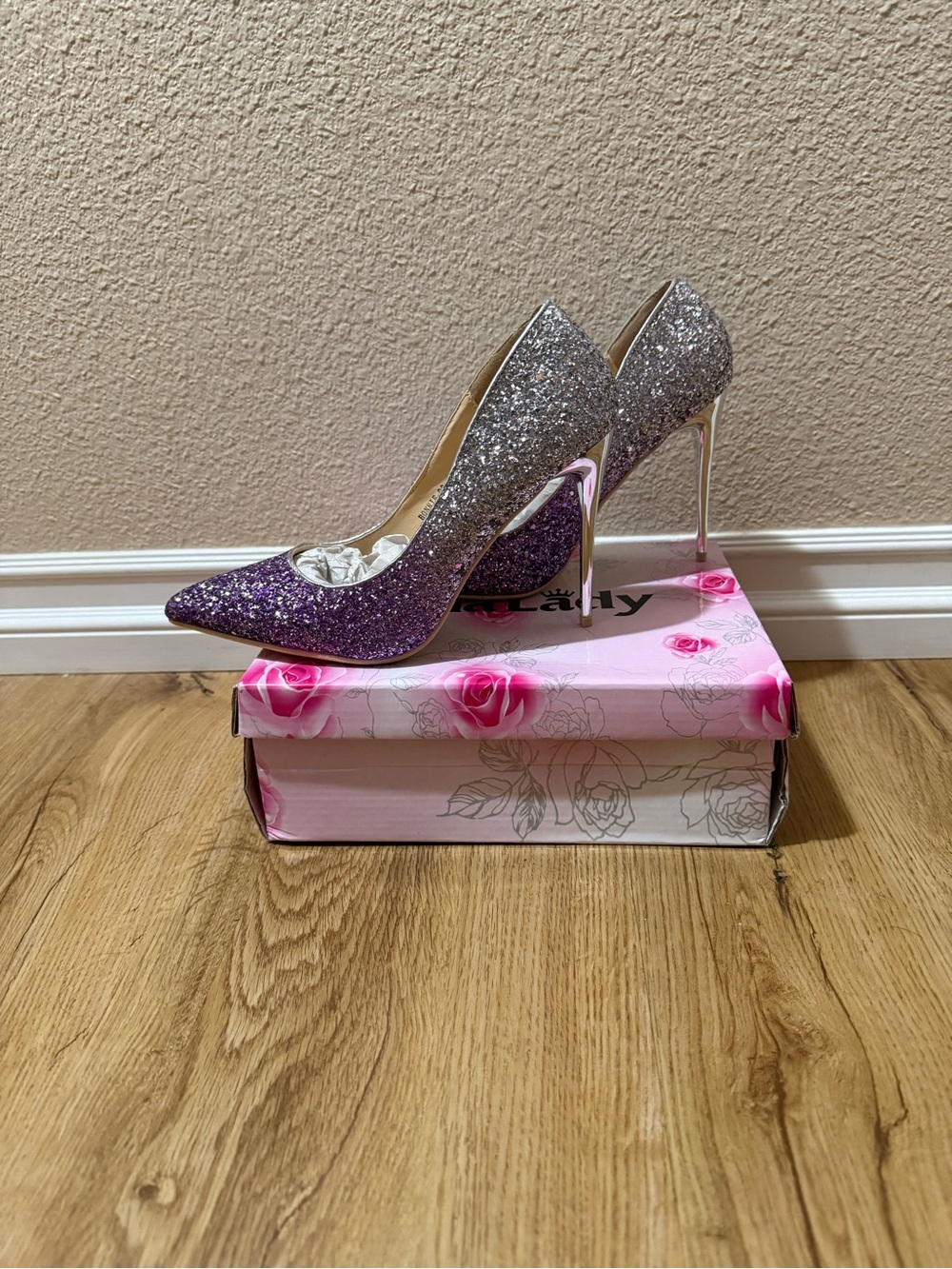 Glitter Ombre Stiletto Pumps in Purple and Silver - Picture 2 of 9